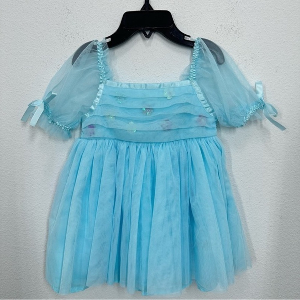 Peek Baby Girl 12-18 Month Bright Blue Tulle DressRibbons Bows Sequin Flower